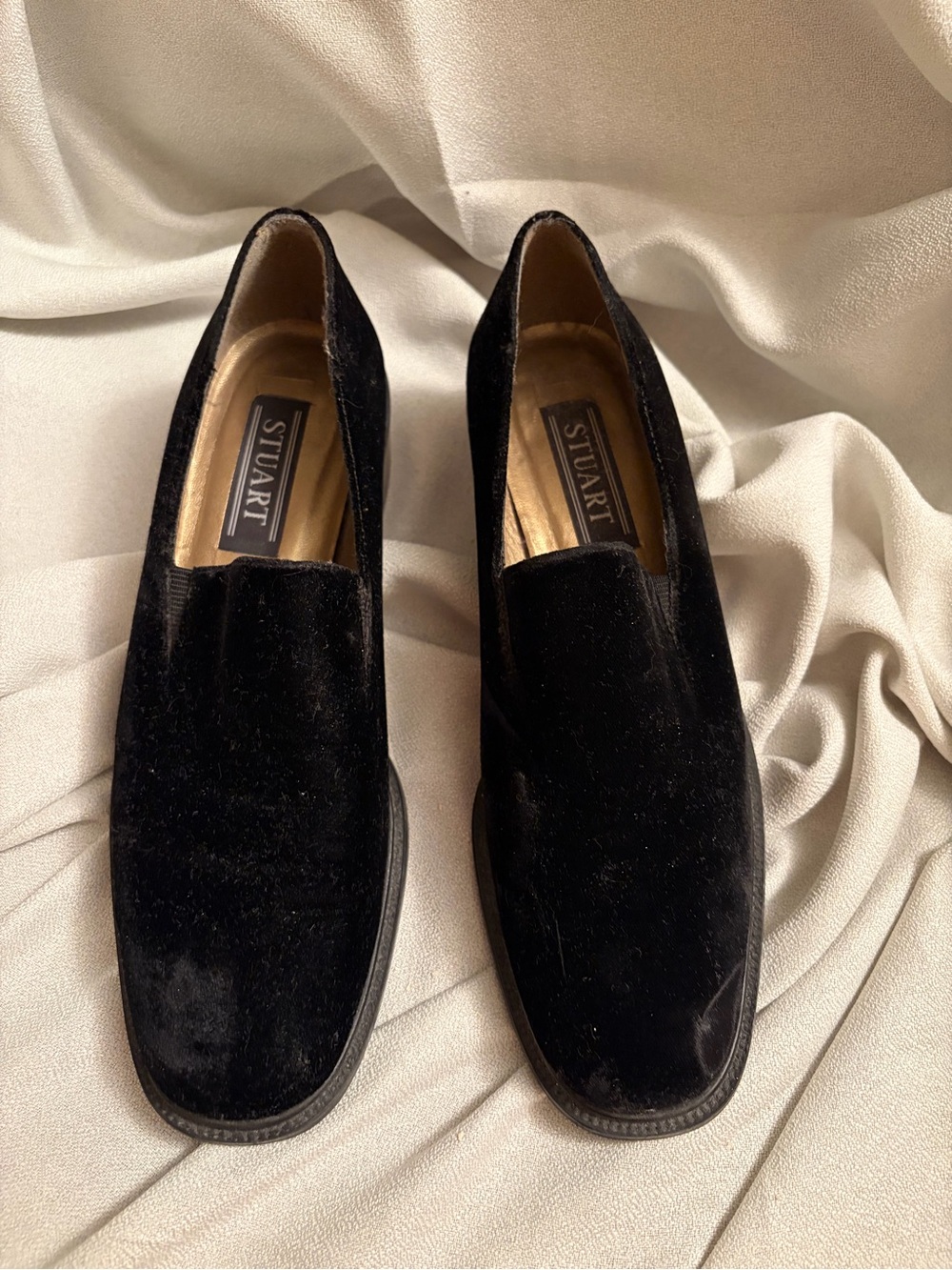 Stuart Weitzman Black Velvet Slip-On Loafers